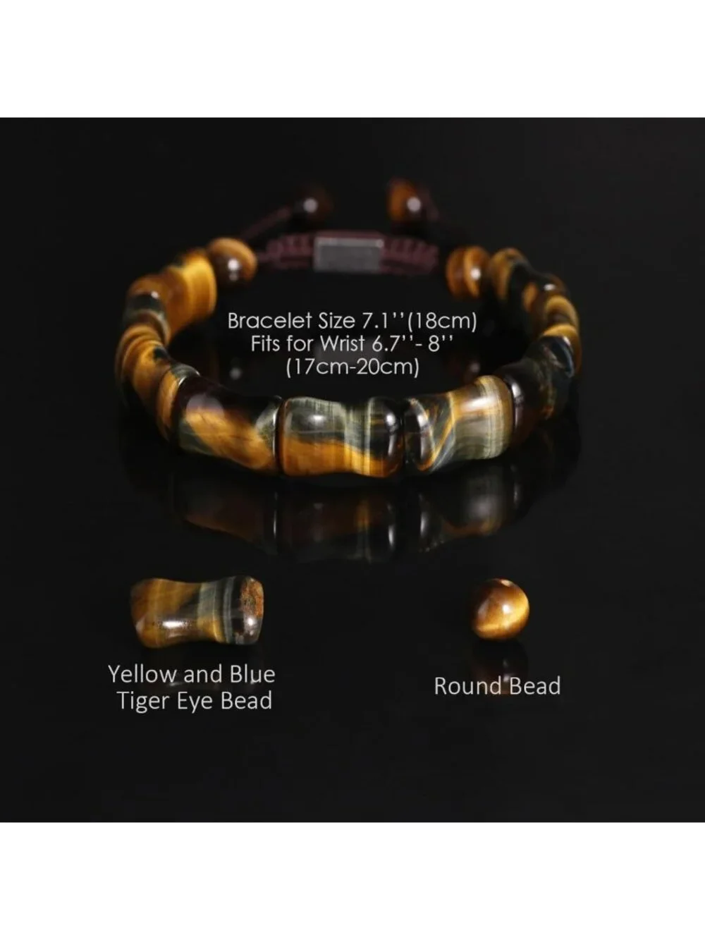 Adjustable Tiger Eye Beaded Bracelet for Men - Yellow & Blue Stone Jewelry